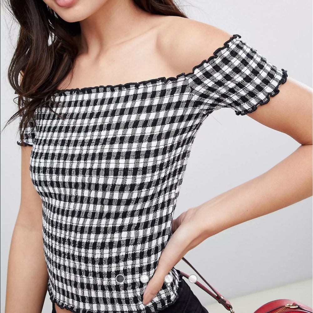 Hollister smocked plaid top
